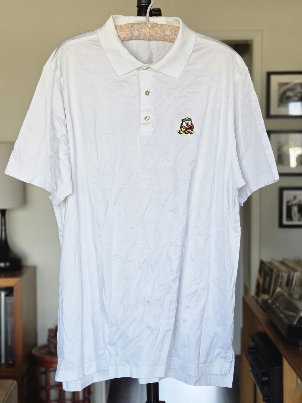 Peter Millar White Jersey Cotton Polo with Oregon Ducks Logo - Picture 1 of 7